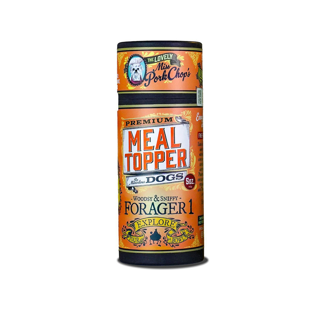 Can of Forager 1 Meal Topper for dogs with a colorful label on a white background